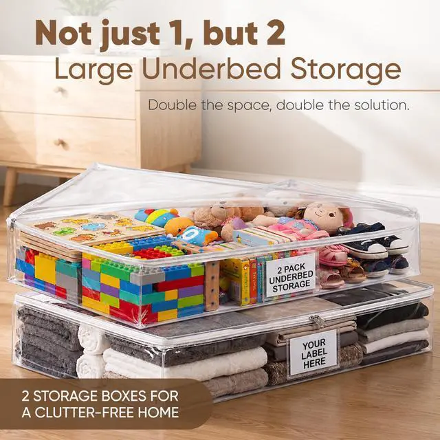 Alt view image 3 of 7 - Clear Underbed Storage Bag, Durable Vinyl Material to Shield Your Contents from Dust, Dirt and Moisture, Easy Gliding Zipper for Easy Access and Label Pocket for Easy Identification, (2-Pack)