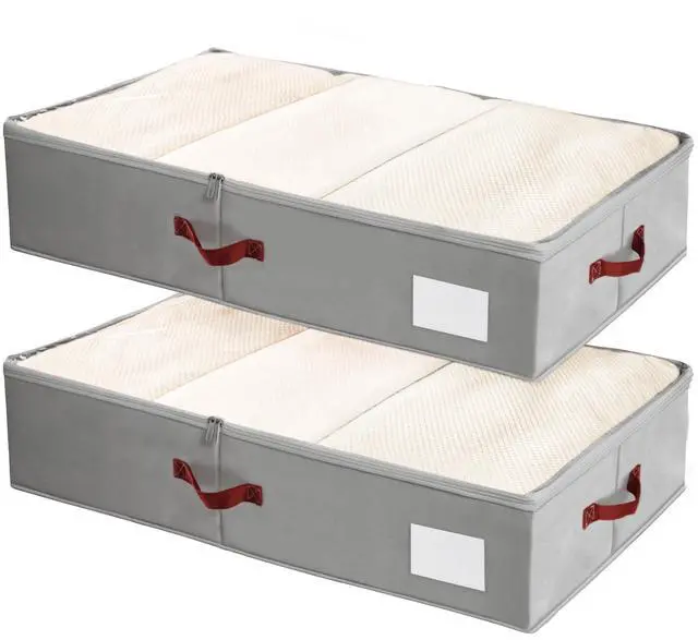 Main image of Under Bed Storage Bins with Clear PVC Lids 2 Pack Large Underbed Organizers with Heavy-Duty Handles, Reinforced with 800G PP Panels & 80G Non-Woven Fabric Waterproof & Foldable, Gery