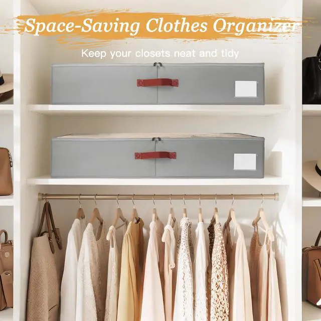 Alt view image 7 of 7 - Under Bed Storage Bins with Clear PVC Lids 2 Pack Large Underbed Organizers with Heavy-Duty Handles, Reinforced with 800G PP Panels & 80G Non-Woven Fabric Waterproof & Foldable, Gery