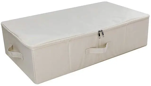 Main image of Folding Underbed Shoes Clothes Storage Organizer Basket with Zip Lid,Beige | Underbed Clothes Organizer Basket