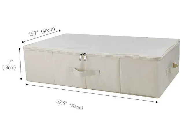 Alt view image 3 of 7 - Folding Underbed Shoes Clothes Storage Organizer Basket with Zip Lid,Beige | Underbed Clothes Organizer Basket