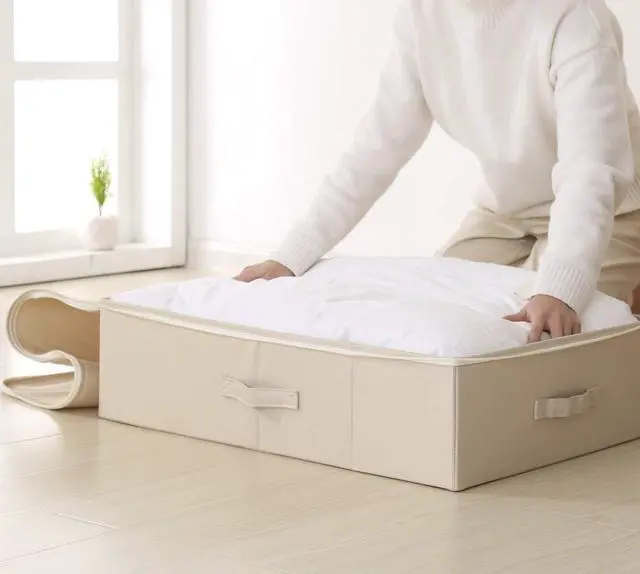 Alt view image 7 of 7 - Folding Underbed Shoes Clothes Storage Organizer Basket with Zip Lid,Beige | Underbed Clothes Organizer Basket