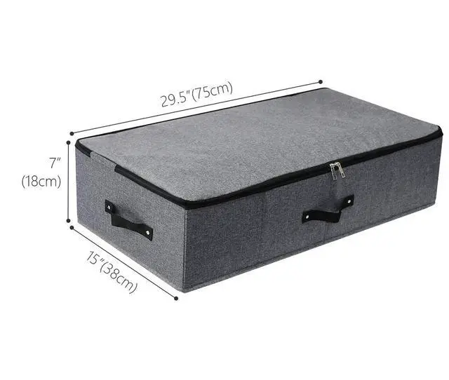 Alt view image 2 of 7 - 29.5"*15"*7", Rigid Under Bed Garment Storage Bins, Folding & Washable, Soft Zip Lid, Black Gray