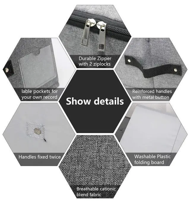 Alt view image 3 of 7 - 29.5"*15"*7", Rigid Under Bed Garment Storage Bins, Folding & Washable, Soft Zip Lid, Black Gray