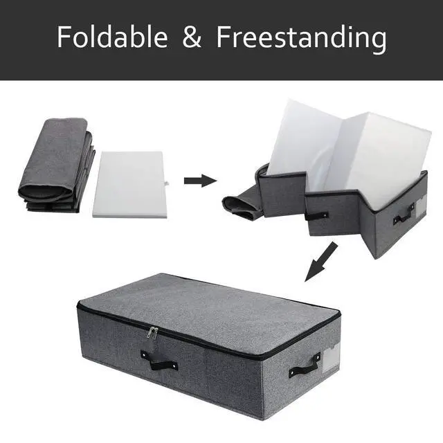 Alt view image 4 of 7 - 29.5"*15"*7", Rigid Under Bed Garment Storage Bins, Folding & Washable, Soft Zip Lid, Black Gray