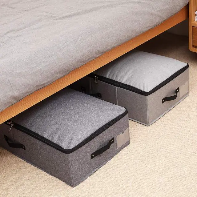 Alt view image 5 of 7 - 29.5"*15"*7", Rigid Under Bed Garment Storage Bins, Folding & Washable, Soft Zip Lid, Black Gray