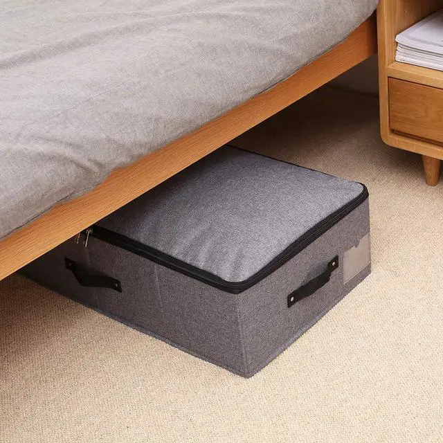 Alt view image 6 of 7 - 29.5"*15"*7", Rigid Under Bed Garment Storage Bins, Folding & Washable, Soft Zip Lid, Black Gray