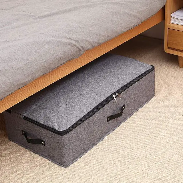 Alt view image 7 of 7 - 29.5"*15"*7", Rigid Under Bed Garment Storage Bins, Folding & Washable, Soft Zip Lid, Black Gray