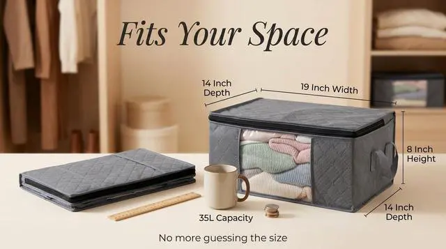 Alt view image 3 of 7 - Storage Clothes Bins Closet Bags - 35L Containers Organizer Boxes Clothing Bin Organization for Organizing Blanket Pillow Sheet Sweater, Foldable Bedroom Small Storage Totes With Lids Zipper, 3pc Pack