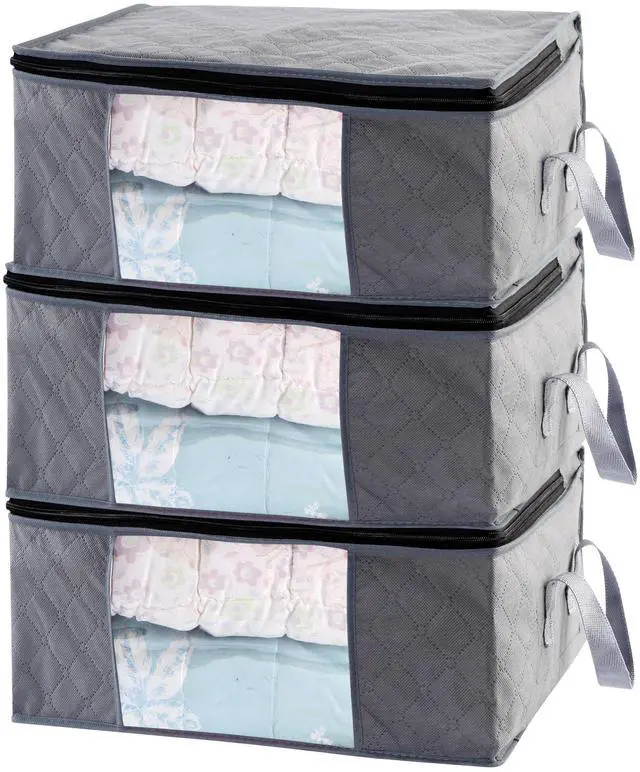 Main image of Storage Clothes Bins Closet Bags - 35L Containers Organizer Boxes Clothing Bin Organization for Organizing Blanket Pillow Sheet Sweater, Foldable Bedroom Small Storage Totes With Lids Zipper, 3pc Pack