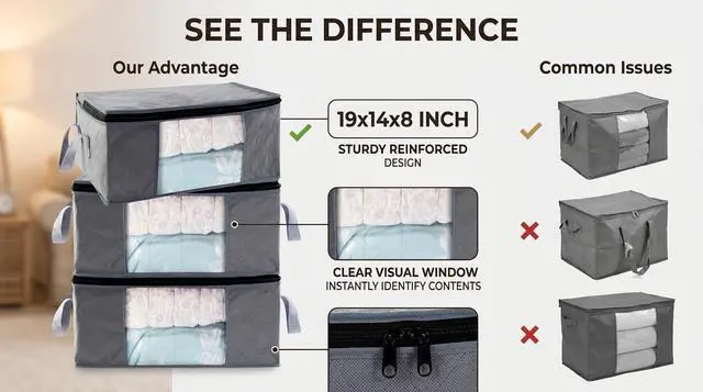 Alt view image 5 of 7 - Storage Clothes Bins Closet Bags - 35L Containers Organizer Boxes Clothing Bin Organization for Organizing Blanket Pillow Sheet Sweater, Foldable Bedroom Small Storage Totes With Lids Zipper, 3pc Pack