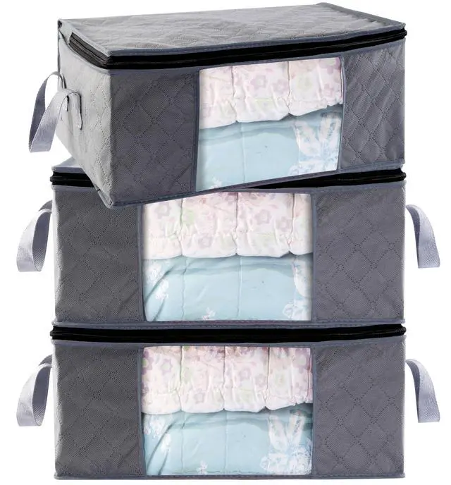 Alt view image 2 of 7 - Storage Clothes Bins Closet Bags - 35L Containers Organizer Boxes Clothing Bin Organization for Organizing Blanket Pillow Sheet Sweater, Foldable Bedroom Small Storage Totes With Lids Zipper, 3pc Pack