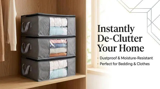 Alt view image 6 of 7 - Storage Clothes Bins Closet Bags - 35L Containers Organizer Boxes Clothing Bin Organization for Organizing Blanket Pillow Sheet Sweater, Foldable Bedroom Small Storage Totes With Lids Zipper, 3pc Pack