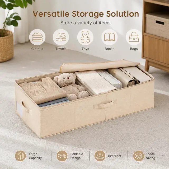 Alt view image 2 of 6 - Under Bed Storage Containers, 30x15x6.7 Low Profile Foldable Fabric Storage Bins, Sturdy Clothes Storage Organizer with Handles for Bedroom, Dorm