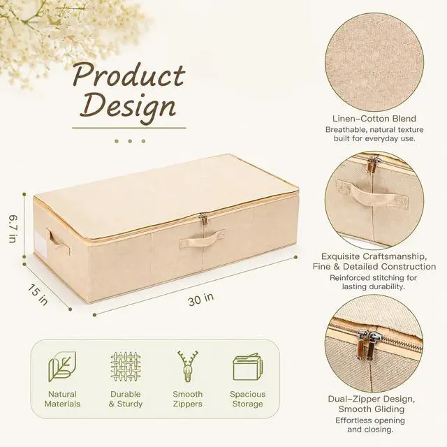 Alt view image 6 of 6 - Under Bed Storage Containers, 30x15x6.7 Low Profile Foldable Fabric Storage Bins, Sturdy Clothes Storage Organizer with Handles for Bedroom, Dorm