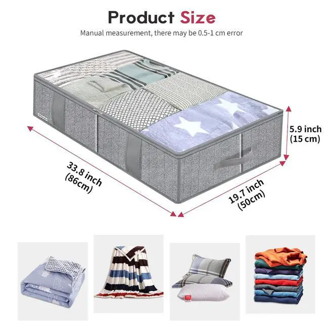 Alt view image 2 of 7 - Breathable Under Bed Storage Bags with 4 Reinforced Handles and Sturdy Side Wall, 2 Pack Eco-friendly Underbed Clothing Blankets Organizer with 2 Strong Zippers, Herringbone Grey, MXRUBBSS2P