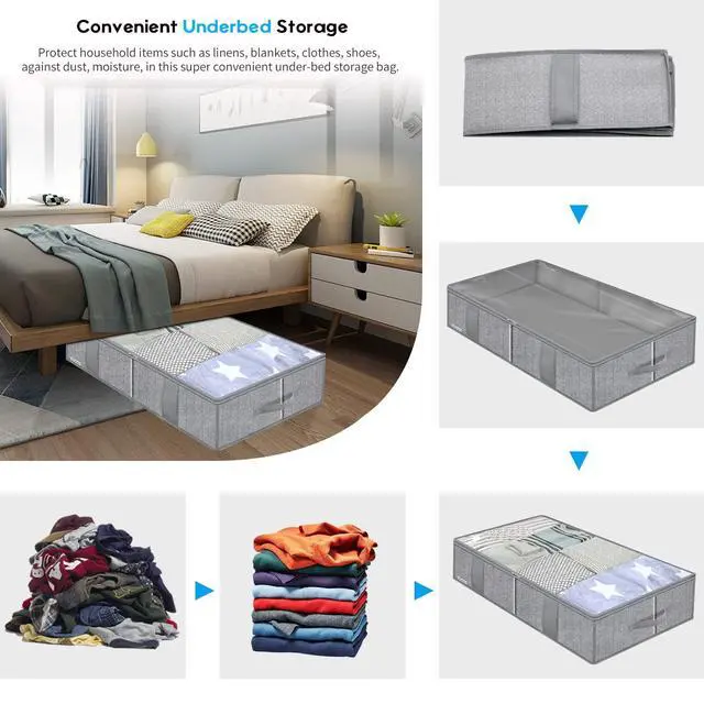 Alt view image 3 of 7 - Breathable Under Bed Storage Bags with 4 Reinforced Handles and Sturdy Side Wall, 2 Pack Eco-friendly Underbed Clothing Blankets Organizer with 2 Strong Zippers, Herringbone Grey, MXRUBBSS2P