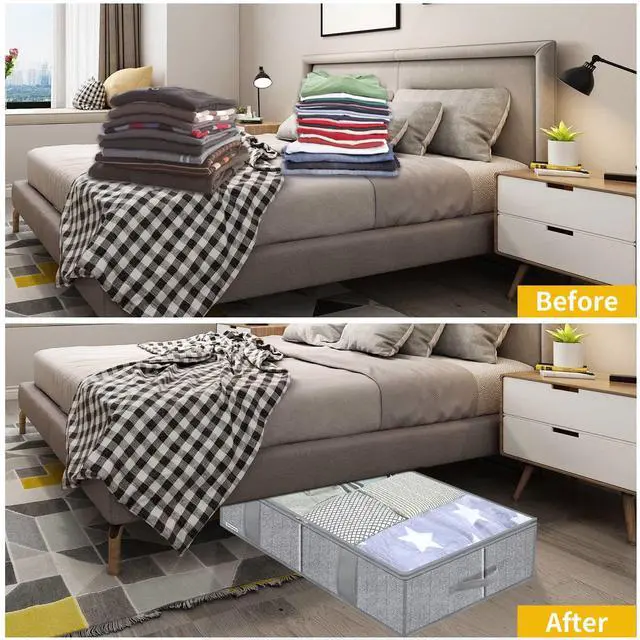 Alt view image 6 of 7 - Breathable Under Bed Storage Bags with 4 Reinforced Handles and Sturdy Side Wall, 2 Pack Eco-friendly Underbed Clothing Blankets Organizer with 2 Strong Zippers, Herringbone Grey, MXRUBBSS2P