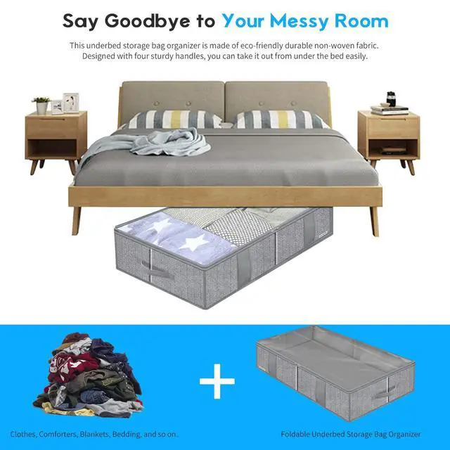 Alt view image 7 of 7 - Breathable Under Bed Storage Bags with 4 Reinforced Handles and Sturdy Side Wall, 2 Pack Eco-friendly Underbed Clothing Blankets Organizer with 2 Strong Zippers, Herringbone Grey, MXRUBBSS2P
