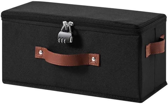 Main image of Storage Bins Lockable Under Bed Fabric Boxes with Zippered Lids | Washable Foldable Stackable, Clothes Container Closet Shelf Organizer, w/ PU Leather Handles & Combination Lock, Small Size