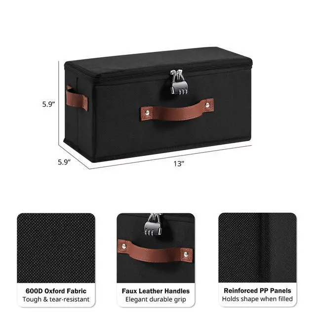 Alt view image 3 of 7 - Storage Bins Lockable Under Bed Fabric Boxes with Zippered Lids | Washable Foldable Stackable, Clothes Container Closet Shelf Organizer, w/ PU Leather Handles & Combination Lock, Small Size