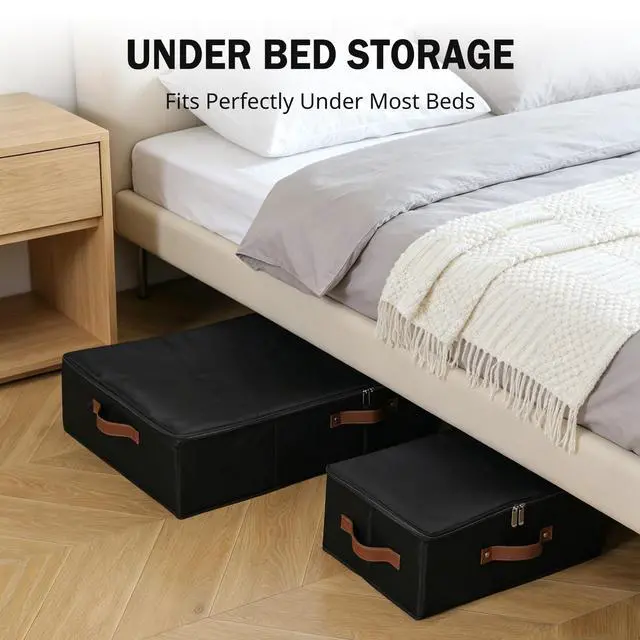 Alt view image 4 of 7 - Storage Bins Lockable Under Bed Fabric Boxes with Zippered Lids | Washable Foldable Stackable, Clothes Container Closet Shelf Organizer, w/ PU Leather Handles & Combination Lock, Small Size