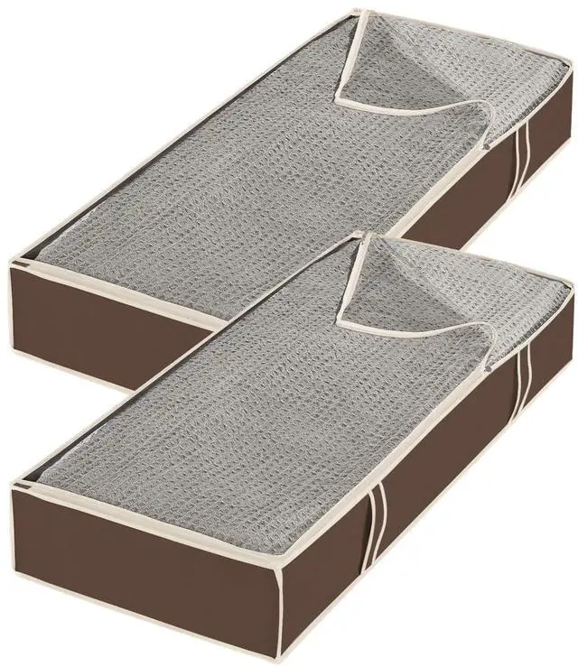 Main image of Under Bed Storage Bags 2 Pack, Zippered Underbed Storage Containers with Clear Window and Handles, Foldable Clothes Blanket Storage Organizer, 18 x 42 x 6 Inches, Java