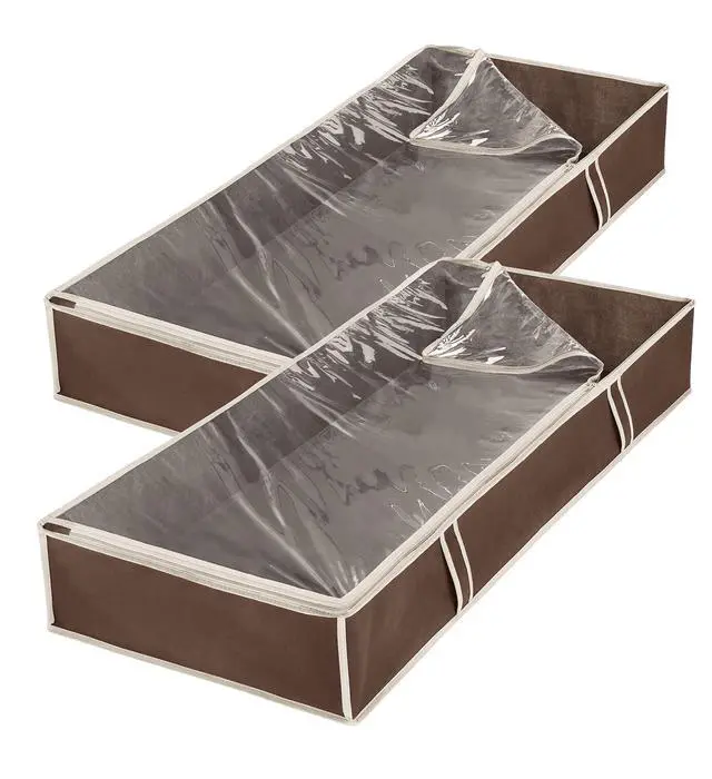 Alt view image 3 of 6 - Under Bed Storage Bags 2 Pack, Zippered Underbed Storage Containers with Clear Window and Handles, Foldable Clothes Blanket Storage Organizer, 18 x 42 x 6 Inches, Java