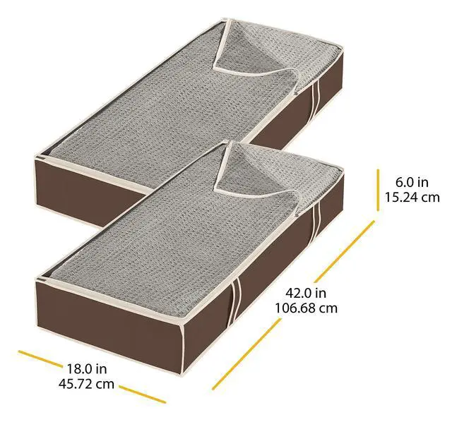 Alt view image 6 of 6 - Under Bed Storage Bags 2 Pack, Zippered Underbed Storage Containers with Clear Window and Handles, Foldable Clothes Blanket Storage Organizer, 18 x 42 x 6 Inches, Java
