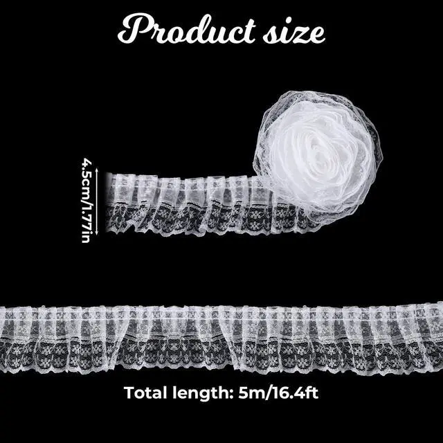 Alt view image 3 of 7 - White Lace Ribbon, 2-Layer Pleated Edge White Lace Ruffle Trim for Crafts Sewing DIY, 1.8" x 5.5yd
