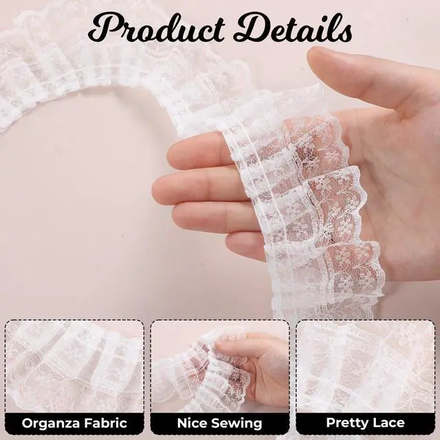 Alt view image 4 of 7 - White Lace Ribbon, 2-Layer Pleated Edge White Lace Ruffle Trim for Crafts Sewing DIY, 1.8" x 5.5yd