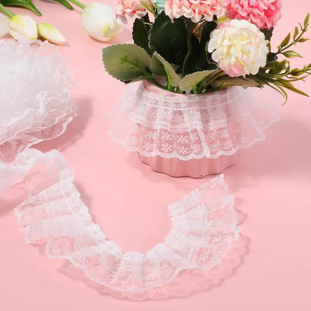 Alt view image 2 of 7 - White Lace Ribbon, 2-Layer Pleated Edge White Lace Ruffle Trim for Crafts Sewing DIY, 1.8" x 5.5yd