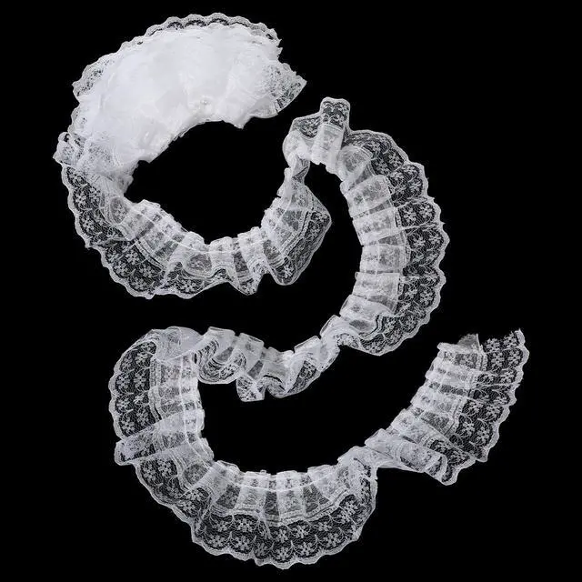 Alt view image 7 of 7 - White Lace Ribbon, 2-Layer Pleated Edge White Lace Ruffle Trim for Crafts Sewing DIY, 1.8" x 5.5yd