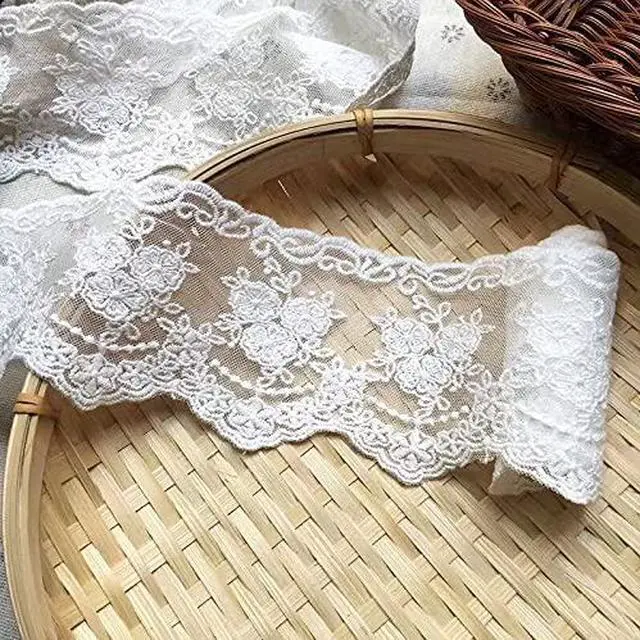 Main image of Lace Trim Ribbon, 5-Yard Lace Ribbon, Lace Fabric, White | Fabric Trim Delicate Crown Ribbon For Crafts Sewing, Bridal Wedding Dress Applique Decorations, 3.3inch Width