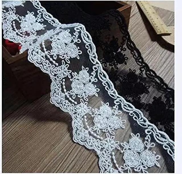 Alt view image 3 of 4 - Lace Trim Ribbon, 5-Yard Lace Ribbon, Lace Fabric, White | Fabric Trim Delicate Crown Ribbon For Crafts Sewing, Bridal Wedding Dress Applique Decorations, 3.3inch Width
