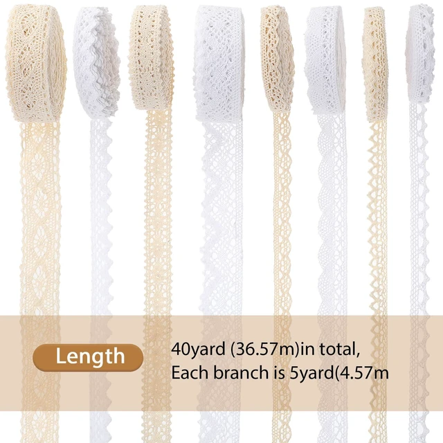 Alt view image 4 of 6 - 40 Yds Vintage Cotton Lace Trim,Classic Style,1-3cm Wide,Beige,White | Scalloped Edge Ribbon for Bridal Wedding Decor, Crochet Trim Rolls, DIY Sewing Craft Supplies, 8 Styles 5 Yards Each
