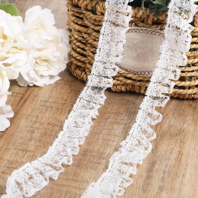 Main image of 11 Yards White Lace Ruffle Trim, Ruffle Lace Pleated Trim, Embroidered Sewing Laces Trims, Pleated Satin Laces Edge Trims, Fabric Ribbon for Sewing Craft, Wedding, DIY Decoration
