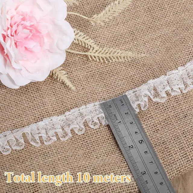 Alt view image 2 of 7 - 11 Yards White Lace Ruffle Trim, Ruffle Lace Pleated Trim, Embroidered Sewing Laces Trims, Pleated Satin Laces Edge Trims, Fabric Ribbon for Sewing Craft, Wedding, DIY Decoration