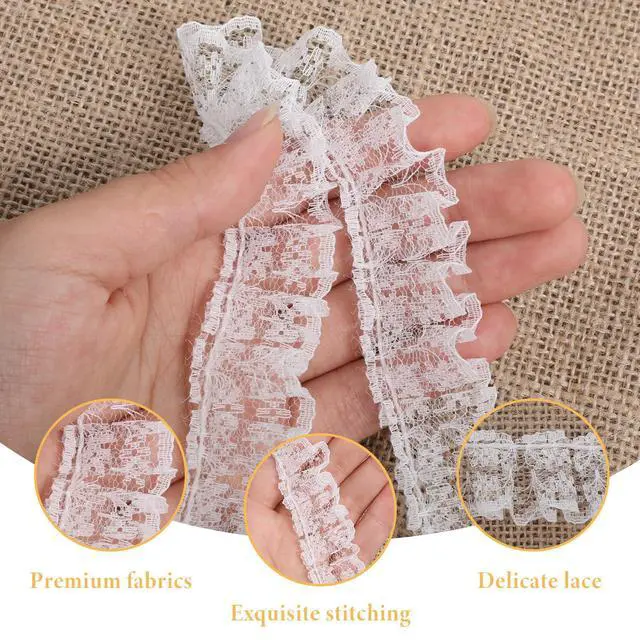 Alt view image 3 of 7 - 11 Yards White Lace Ruffle Trim, Ruffle Lace Pleated Trim, Embroidered Sewing Laces Trims, Pleated Satin Laces Edge Trims, Fabric Ribbon for Sewing Craft, Wedding, DIY Decoration