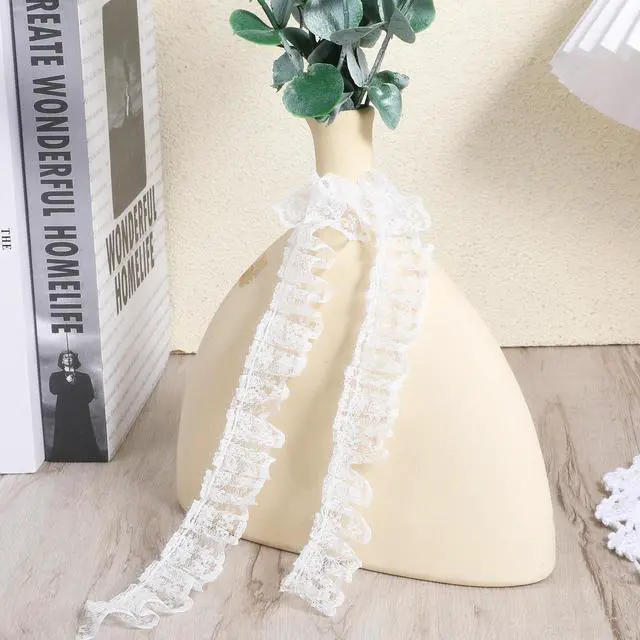 Alt view image 4 of 7 - 11 Yards White Lace Ruffle Trim, Ruffle Lace Pleated Trim, Embroidered Sewing Laces Trims, Pleated Satin Laces Edge Trims, Fabric Ribbon for Sewing Craft, Wedding, DIY Decoration