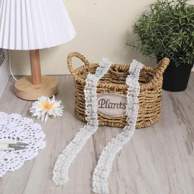 Alt view image 6 of 7 - 11 Yards White Lace Ruffle Trim, Ruffle Lace Pleated Trim, Embroidered Sewing Laces Trims, Pleated Satin Laces Edge Trims, Fabric Ribbon for Sewing Craft, Wedding, DIY Decoration