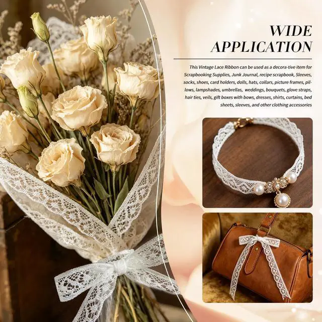 Alt view image 4 of 6 - 30-Yard Lace Trim Ribbon, White Lace Ribbon, 0.5 inch Width White Laces Trims Delicate Floral Pattern Ribbons for Crafts Sewing and Bridal Wedding Dress Applique Decorations