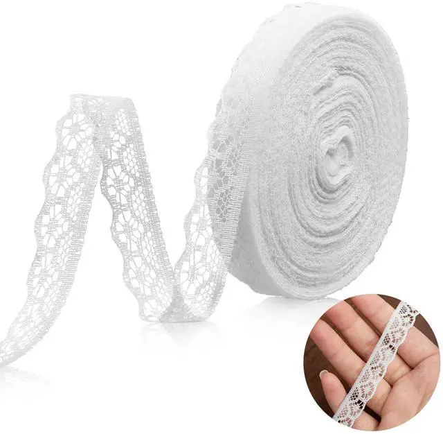 Alt view image 6 of 6 - 30-Yard Lace Trim Ribbon, White Lace Ribbon, 0.5 inch Width White Laces Trims Delicate Floral Pattern Ribbons for Crafts Sewing and Bridal Wedding Dress Applique Decorations