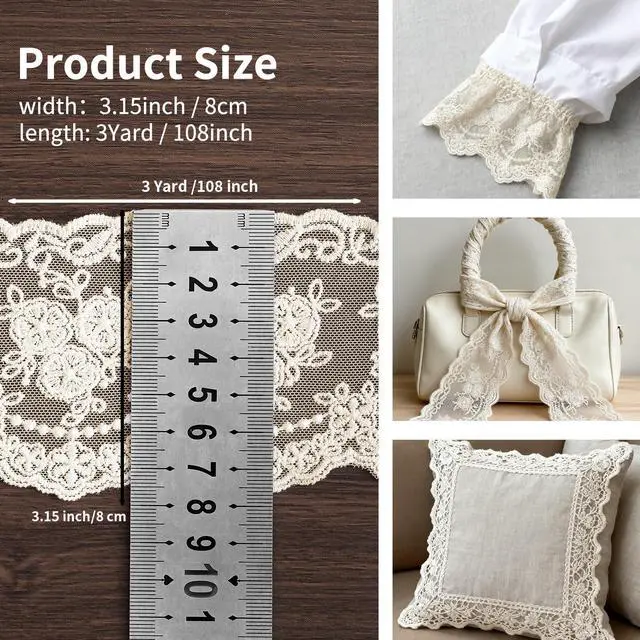 Alt view image 3 of 7 - Lace Trim Ribbon, 3-Yard White Lace Ribbon, 3.3 Inch Width White Laces Trims Delicate Floral Pattern Ribbons for Crafts Sewing and Bridal Wedding Dress Applique Decorations