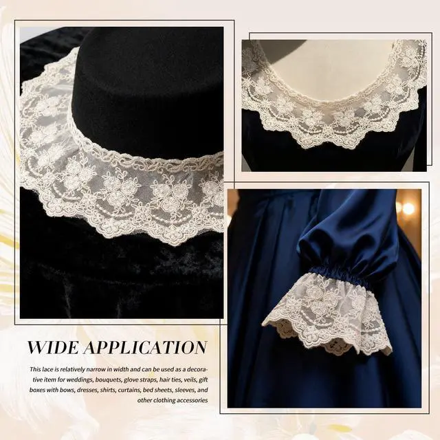 Alt view image 4 of 7 - Lace Trim Ribbon, 3-Yard White Lace Ribbon, 3.3 Inch Width White Laces Trims Delicate Floral Pattern Ribbons for Crafts Sewing and Bridal Wedding Dress Applique Decorations