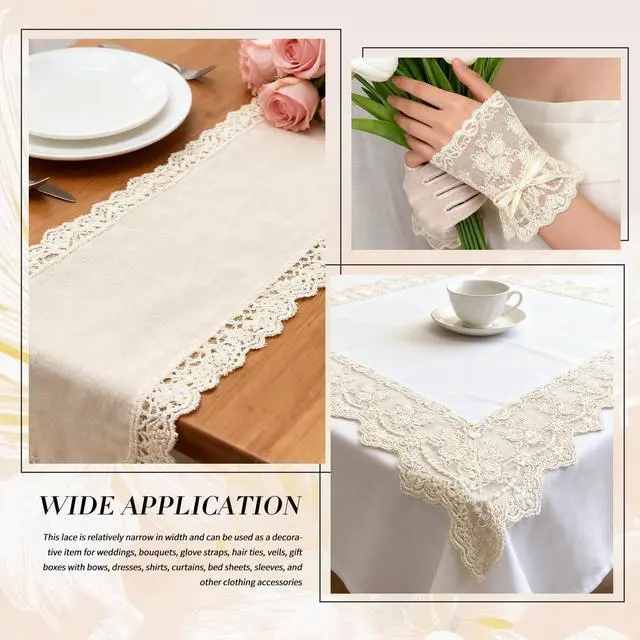 Alt view image 6 of 7 - Lace Trim Ribbon, 3-Yard White Lace Ribbon, 3.3 Inch Width White Laces Trims Delicate Floral Pattern Ribbons for Crafts Sewing and Bridal Wedding Dress Applique Decorations