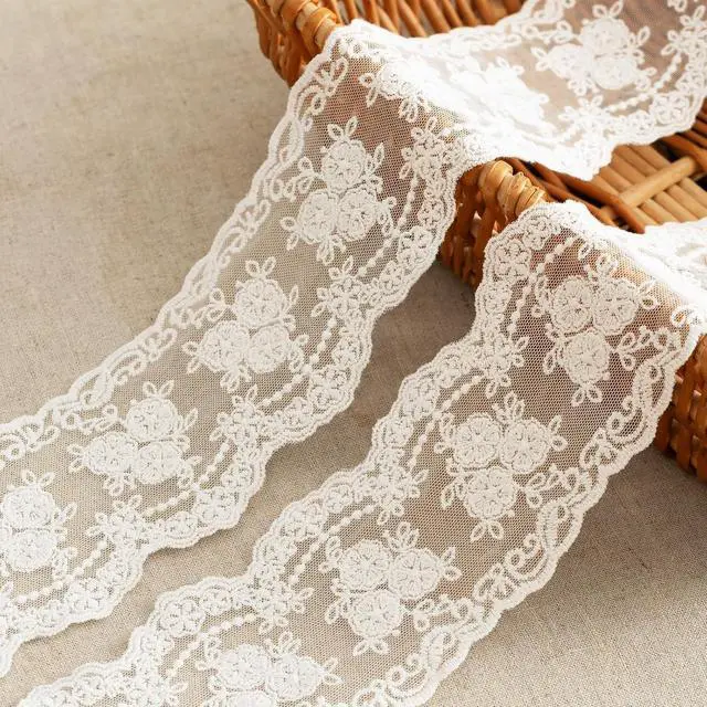 Alt view image 7 of 7 - Lace Trim Ribbon, 3-Yard White Lace Ribbon, 3.3 Inch Width White Laces Trims Delicate Floral Pattern Ribbons for Crafts Sewing and Bridal Wedding Dress Applique Decorations