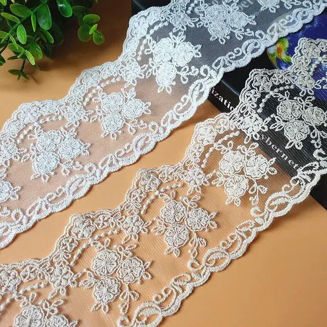 Alt view image 2 of 4 - Lace Trim Ribbon, 5-Yard Lace Ribbon, Lace Fabric, Beige | Fabric Trim Delicate Crown Ribbon For Crafts Sewing, Bridal Wedding Dress Applique Decorations, 3.3inch Width