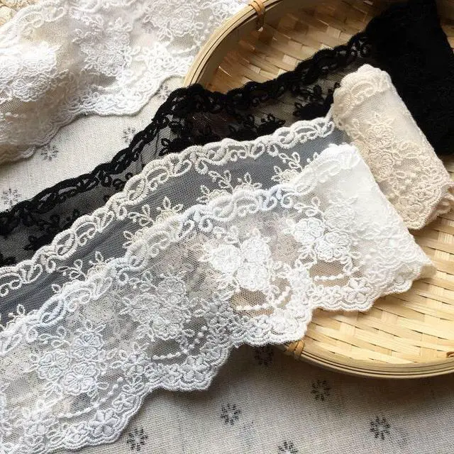 Alt view image 3 of 4 - Lace Trim Ribbon, 5-Yard Lace Ribbon, Lace Fabric, Beige | Fabric Trim Delicate Crown Ribbon For Crafts Sewing, Bridal Wedding Dress Applique Decorations, 3.3inch Width