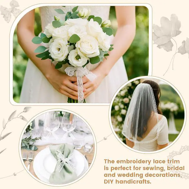 Alt view image 2 of 7 - 30-Yard Lace Ribbon for Scrapbooking & Crafts, 0.5 inch Width | White Lace Trim Ribbon, Polyester Ribbon for Wedding, Gift Wrapping & DIY Projects, Washable Non, Fraying Decorative Trim
